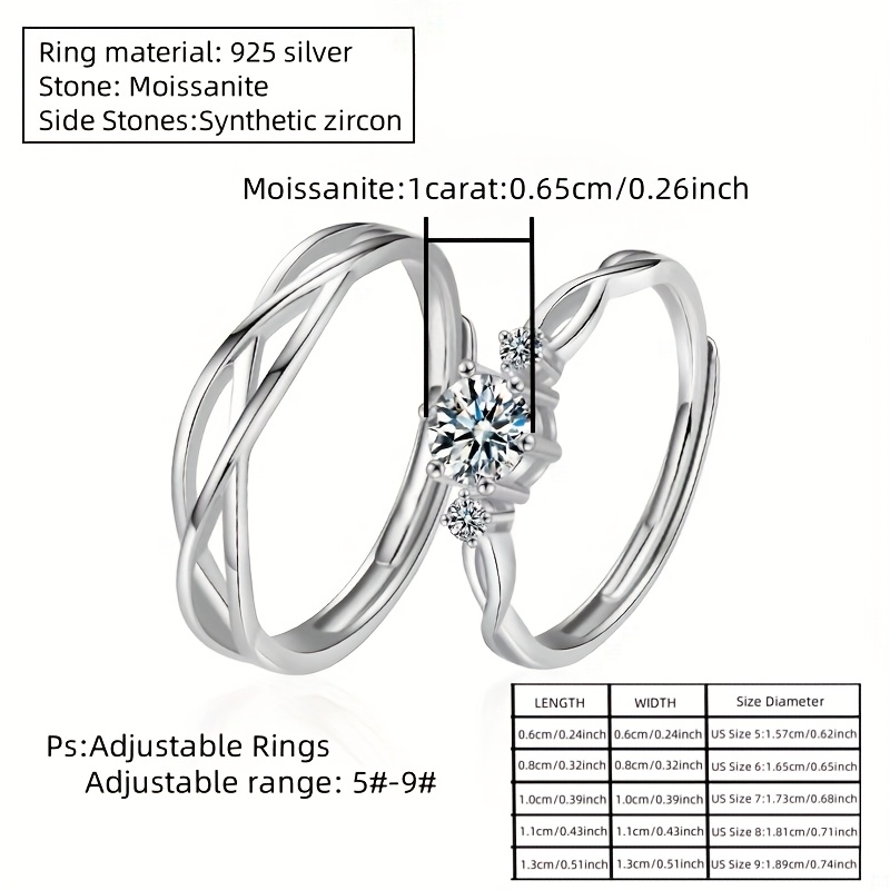 925 Silver Moissanite Couple Ring for Engagement Wedding Anniversary